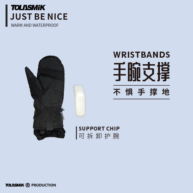 Tolasmik Snowboard Mittens with Wrist Bands Protection