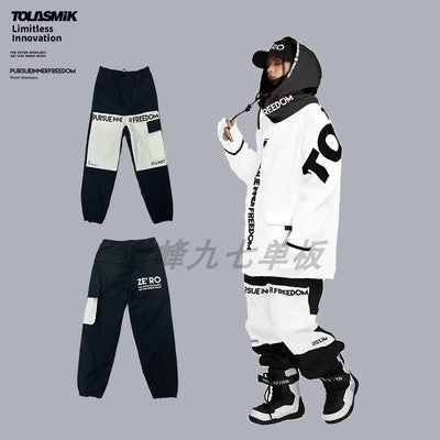 Tolasmik Snowboard Cargo Pants Extra Thick and Warm Waterproof  Narrow Mouth Pants